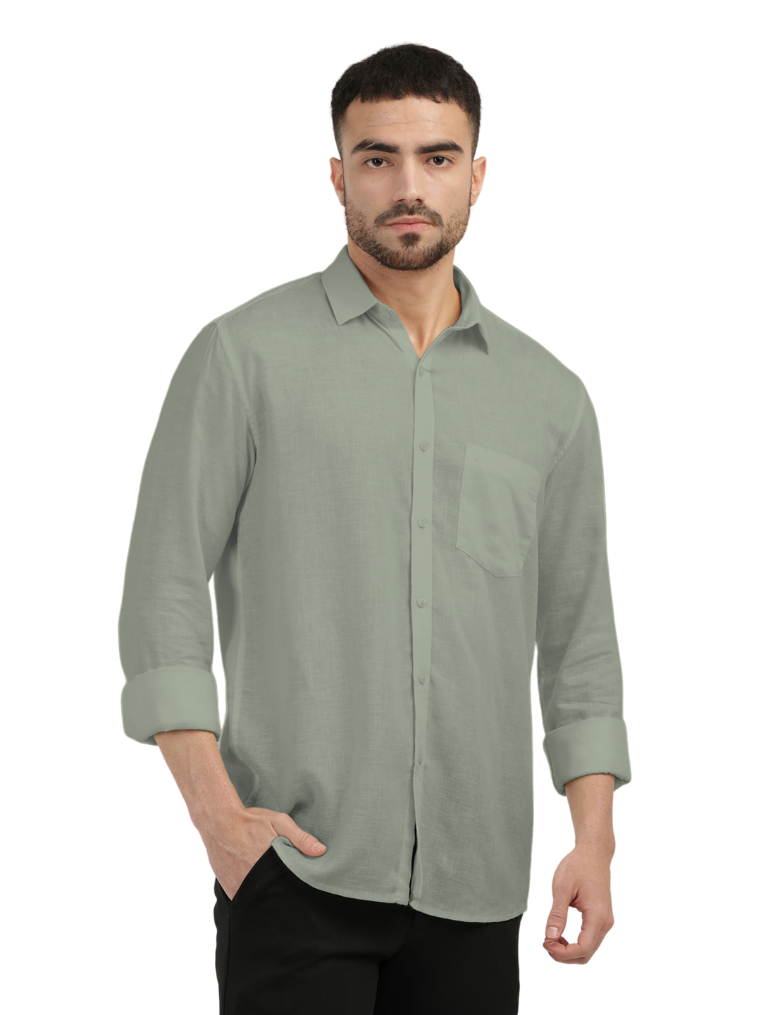 Sage Linen Blend Solid Shirt – ottostore.com