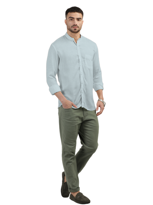 Mist Blue Solid Casual Shirt