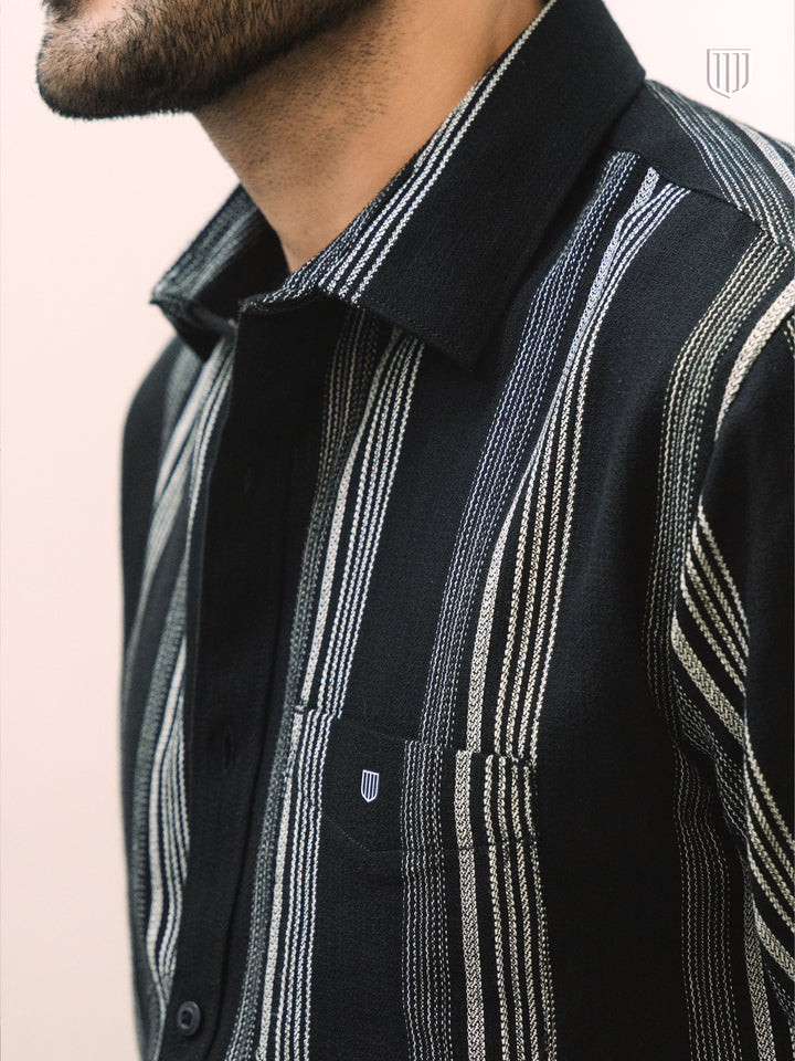 Casual Black Stripe Cotton Shirt
