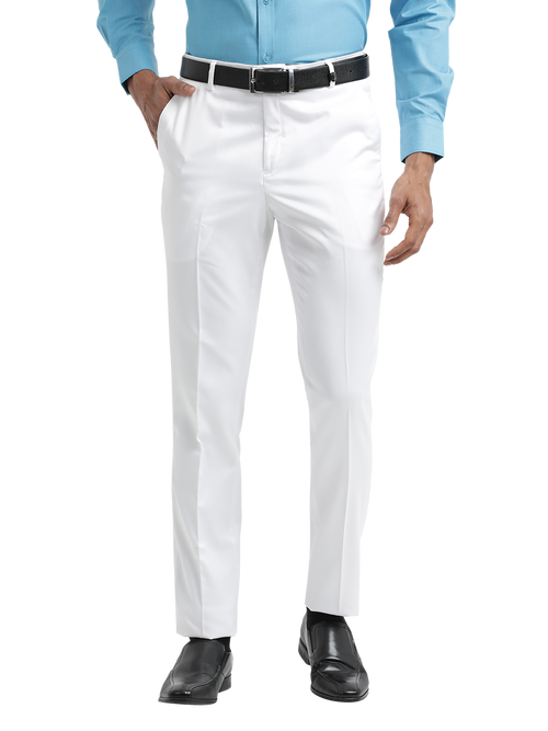 White Satin Cotton Formal Trousers