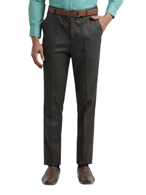 Coffee Melange Cotton Formal Trousers