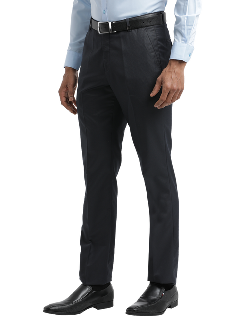 Navy Micro Dobby Solid Trousers