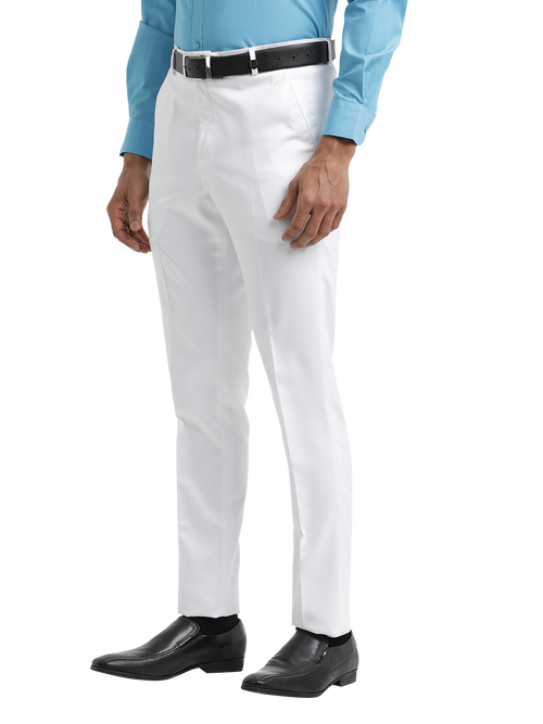 White Satin Cotton Formal Trousers