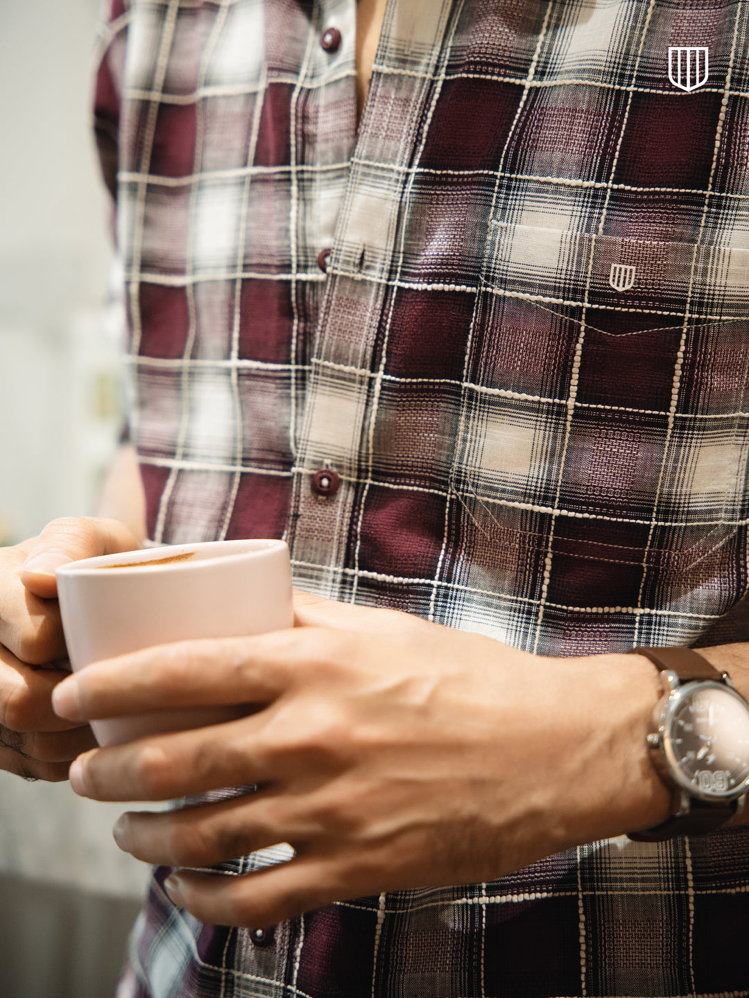 Burgundy Checked Cotton Casual Shirt