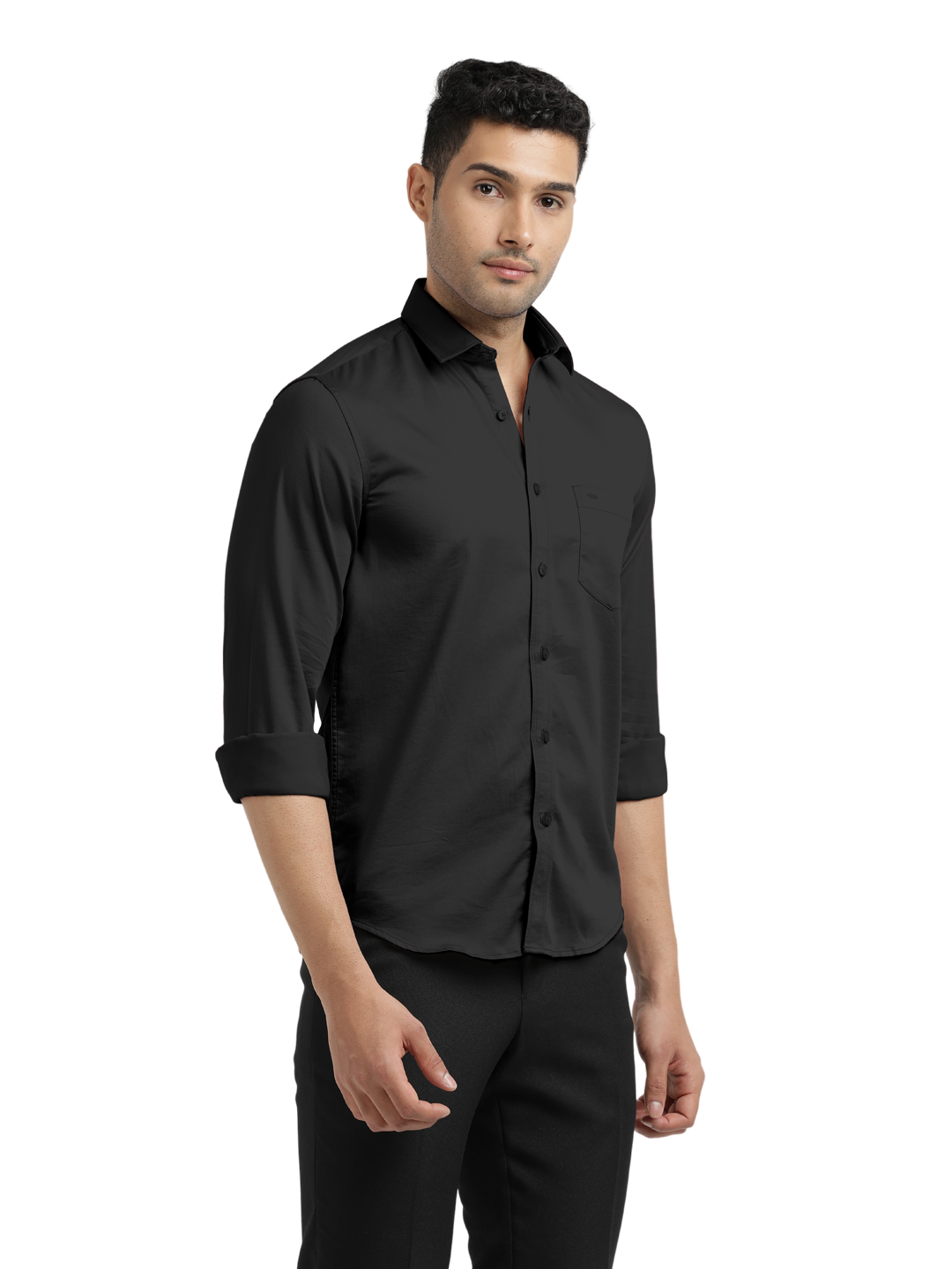 Black Satin Solid Shirt –