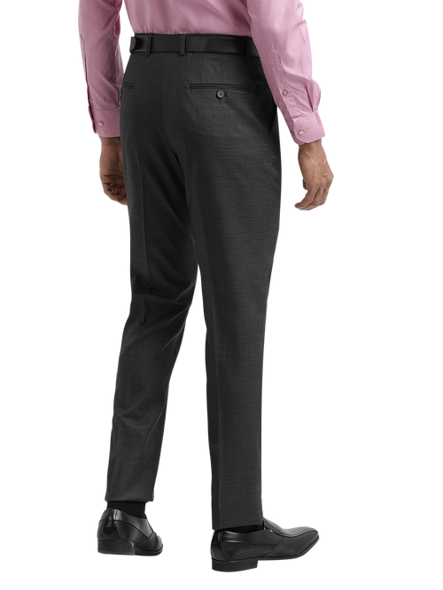 Black Melange Cotton Formal Trousers