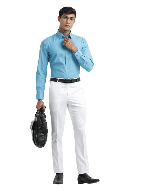 White Satin Cotton Formal Trousers