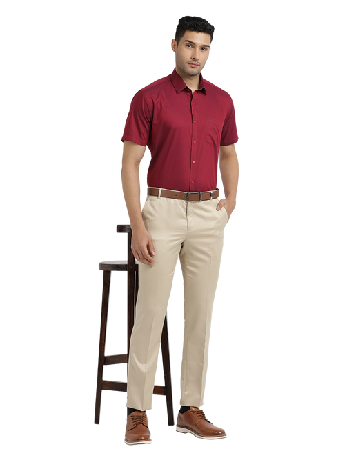 Beige Satin Cotton Formal Trousers