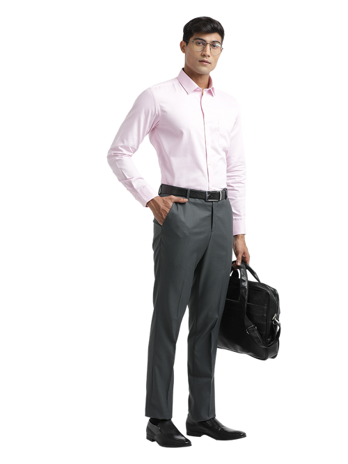 Grey Twill Stretch Formal Trousers