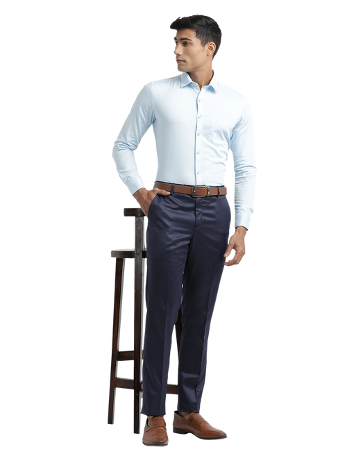 Navy Satin Cotton Formal Trousers