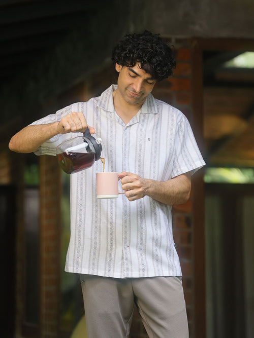 Grey Vertical Stripes Casual Shirt