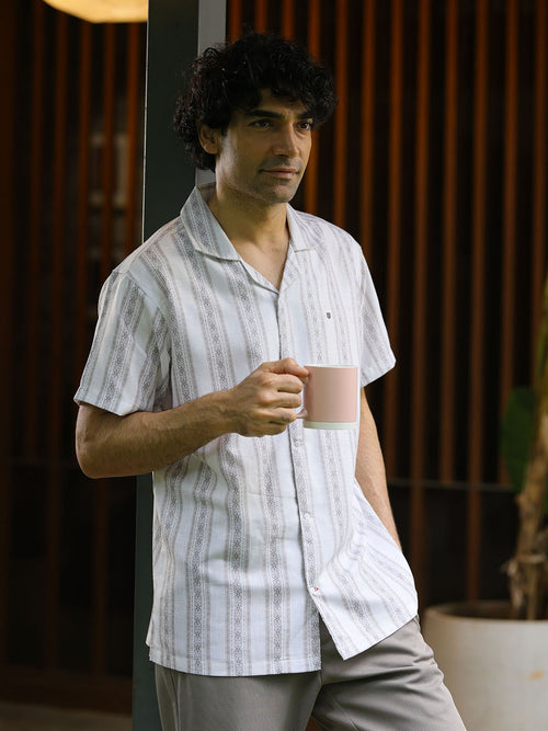 Grey Vertical Stripes Casual Shirt