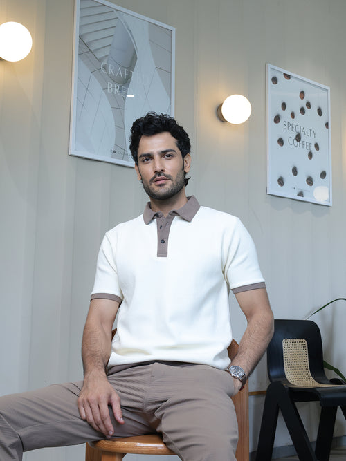 Beige Plain Polo T Shirt