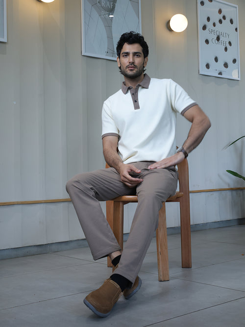 Beige Plain Polo T Shirt