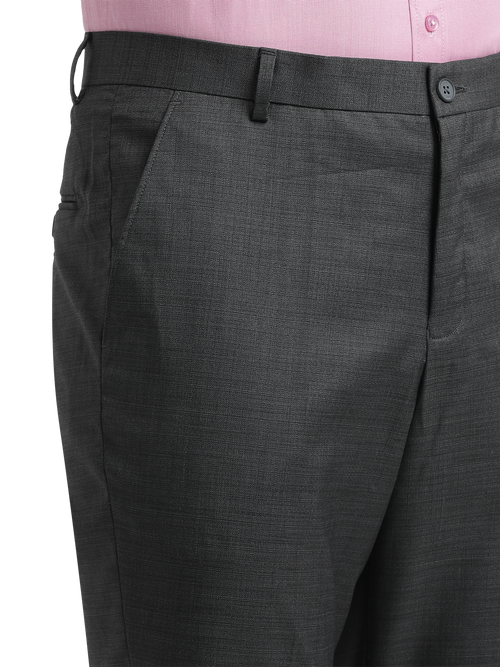Black Melange Cotton Formal Trousers