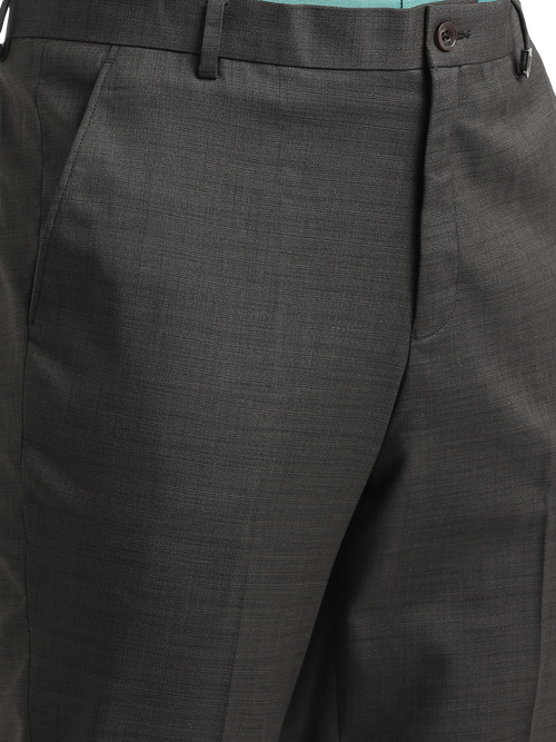 Coffee Melange Cotton Formal Trousers