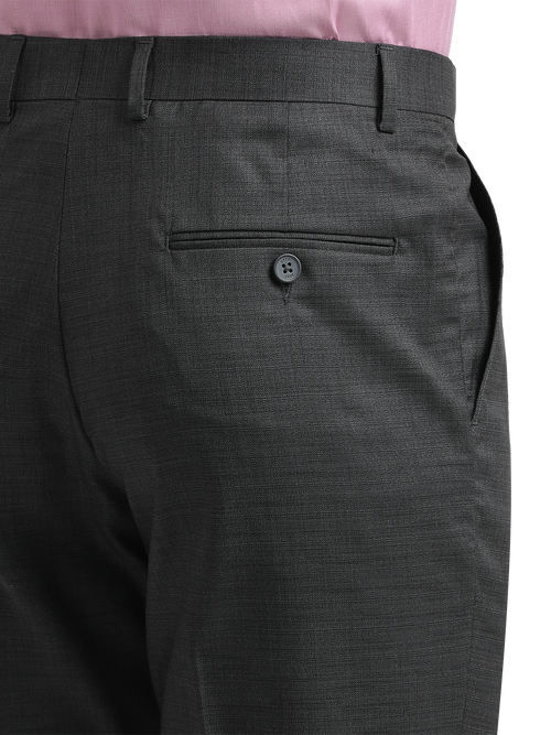 Black Melange Cotton Formal Trousers