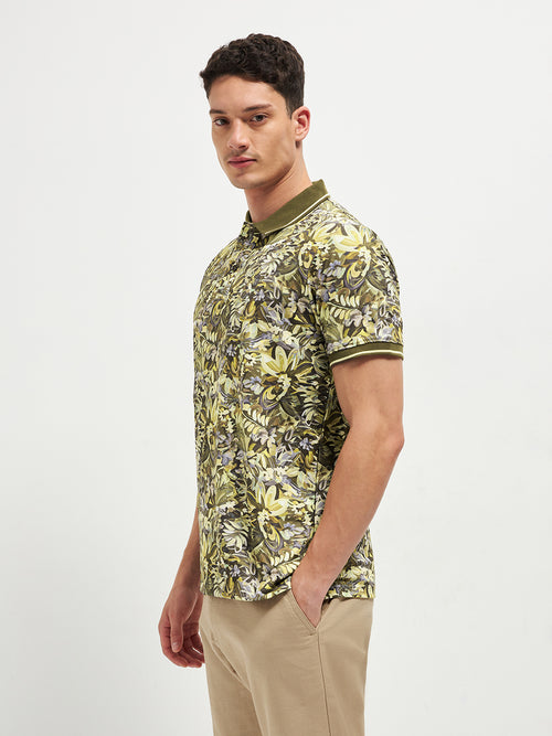 Green Printed Polo T Shirt