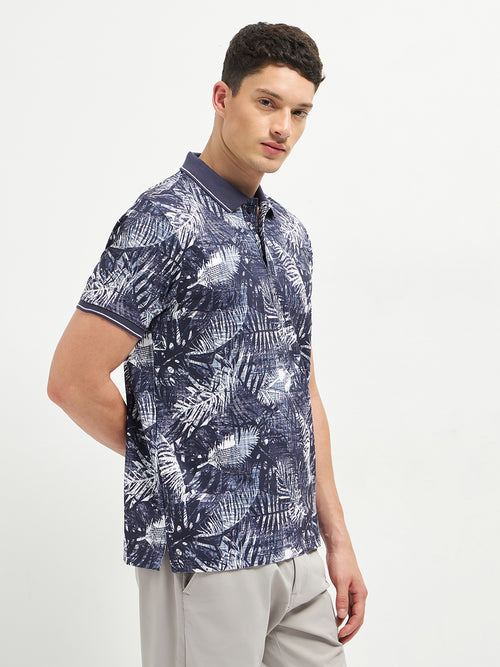 Ink Blue Printed Polo T Shirt