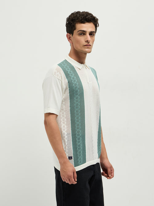 Green Zipper Stripes Polo T Shirt