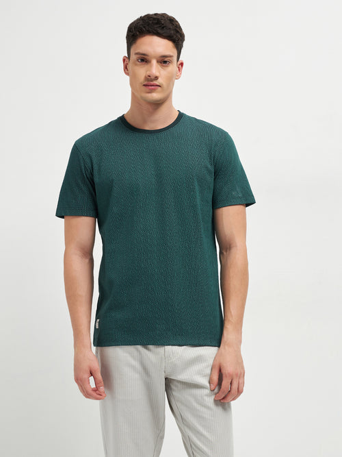 Olive Printed  Crew Neck T Shirt