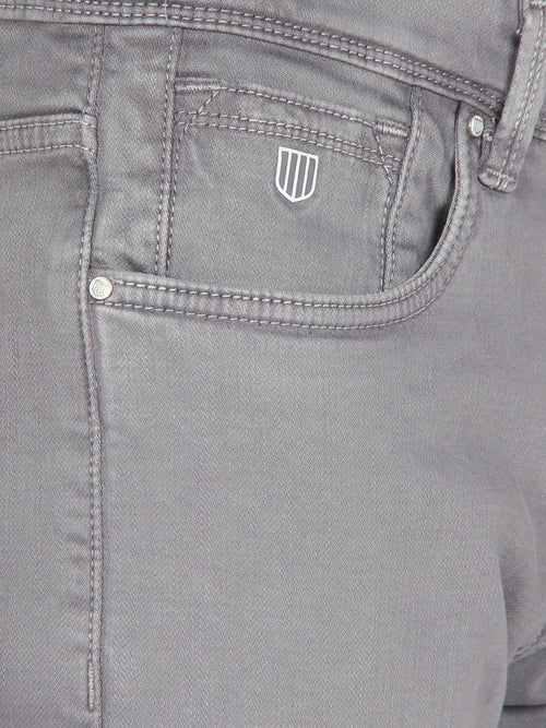 Light Grey Denim Cotton Stretch Solid Trousers