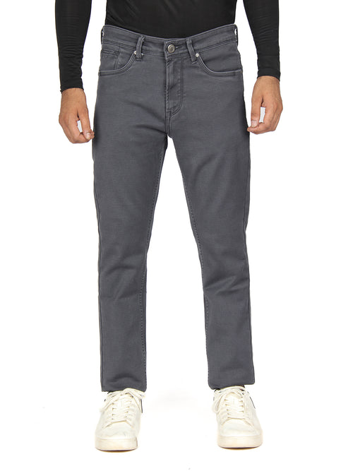 Dark Grey Denim Cotton Stretch Solid Trousers