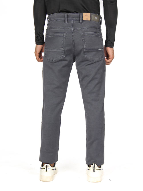 Dark Grey Denim Cotton Stretch Solid Trousers