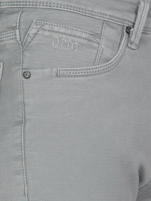 Cement Denim Cotton Stretch Solid Trousers