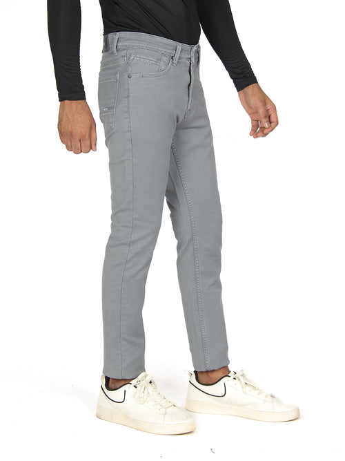 Cement Denim Cotton Stretch Solid Trousers