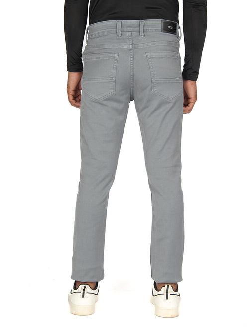 Cement Denim Cotton Stretch Solid Trousers
