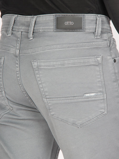 Cement Denim Cotton Stretch Solid Trousers