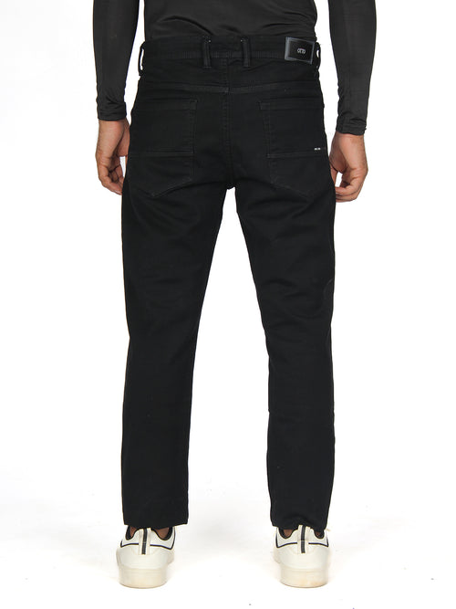 Black Denim Cotton Stretch Solid Trousers