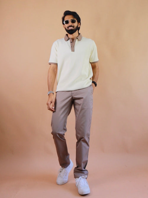 Beige Plain Polo T Shirt