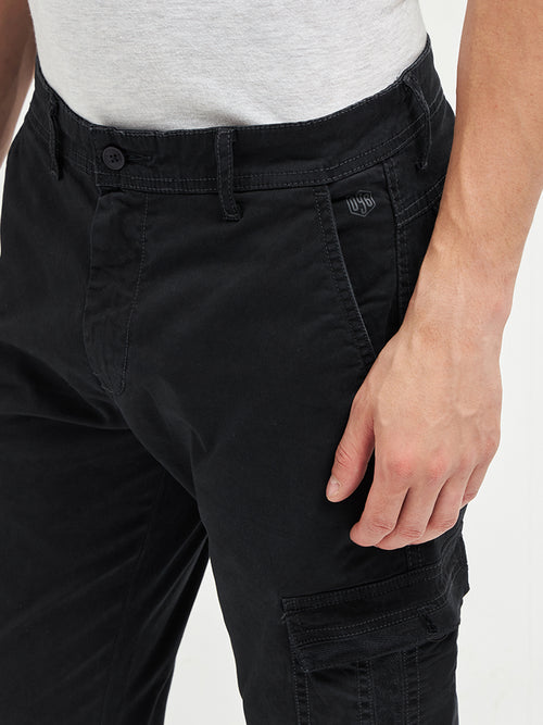 Black Denim Cotton Casual Cargo Trouser