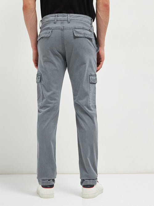 Grey Denim Cotton Casual Cargo Trouser