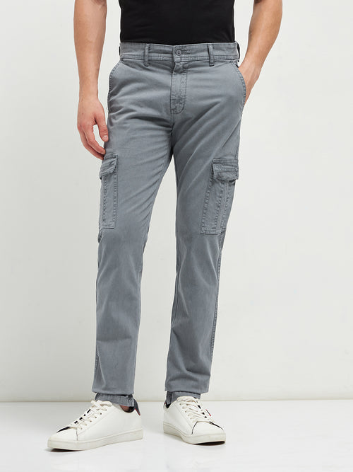Grey Denim Cotton Casual Cargo Trouser