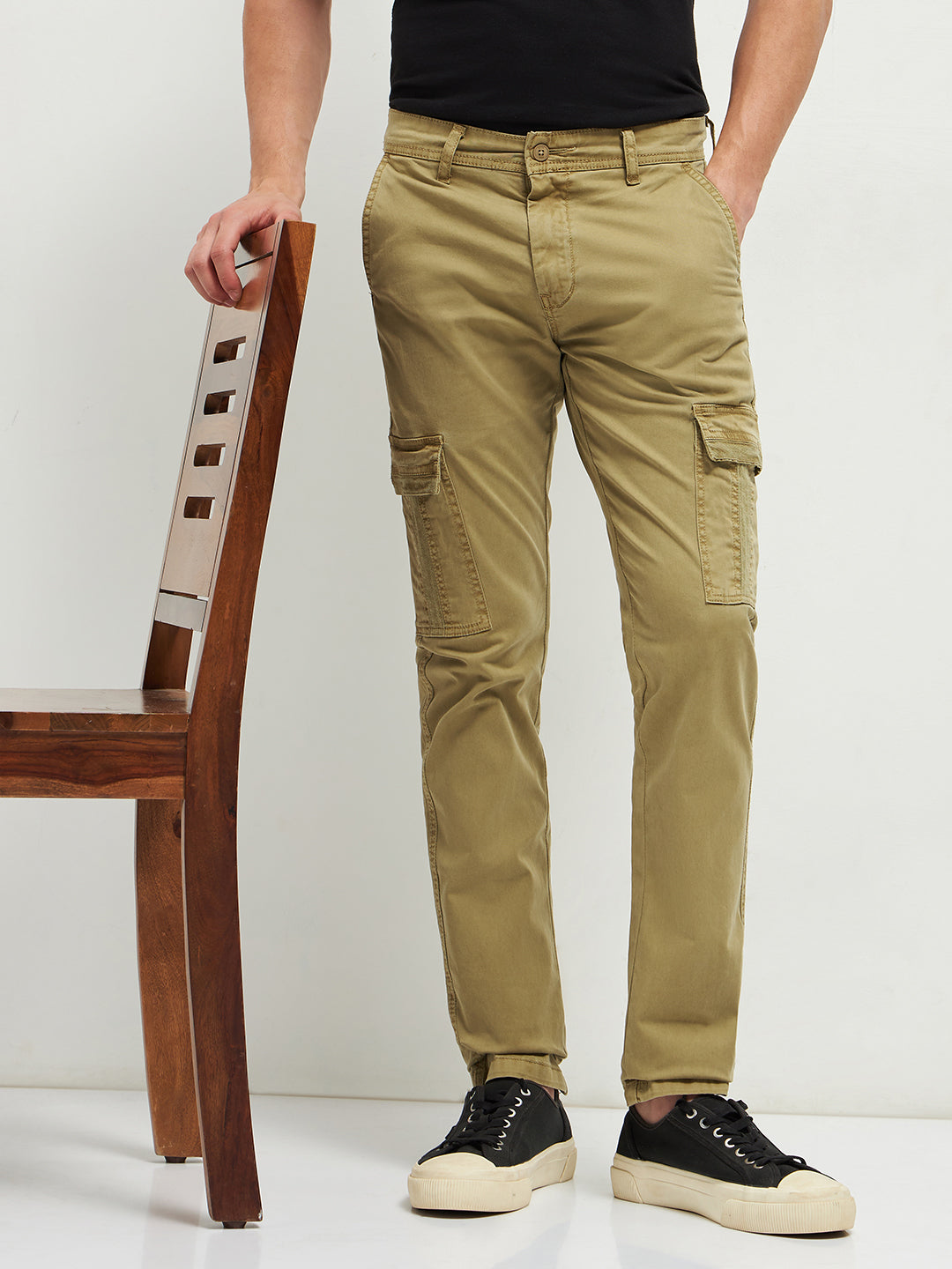 Khaki Denim Cotton Casual Cargo Trouser –