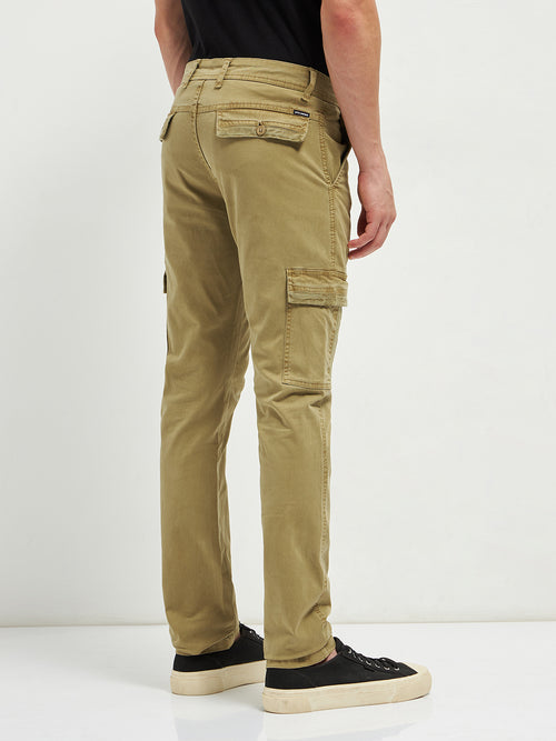 Khaki Denim Cotton Casual Cargo Trouser
