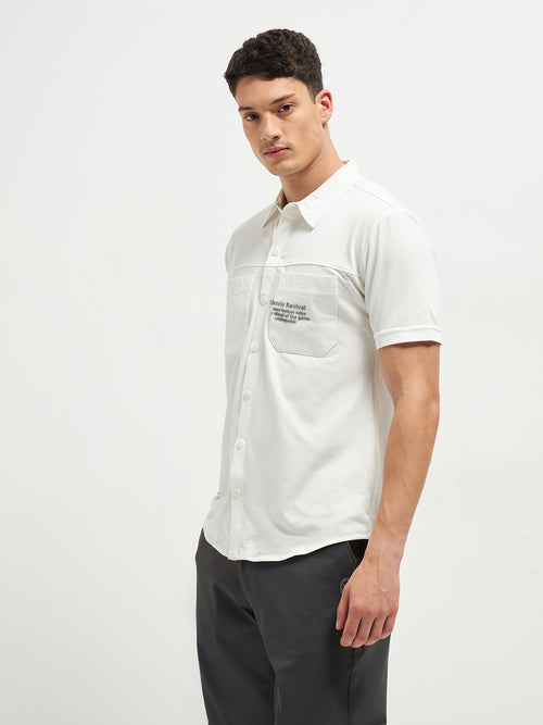 White Button Down Knit T Shirt