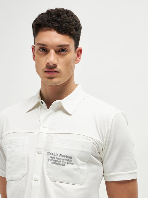 White Button Down Knit T Shirt