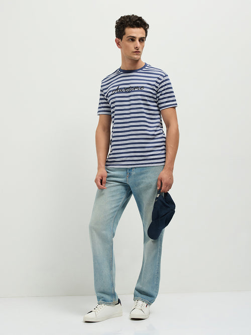 Navy Stripes Crew Neck T Shirt