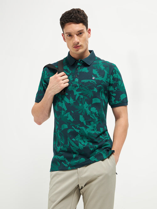 Green Printed Polo T Shirt