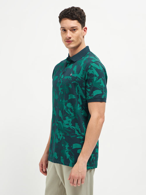 Green Printed Polo T Shirt