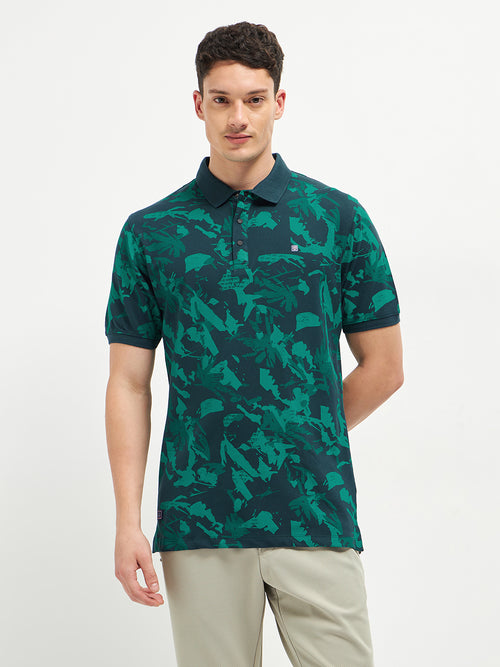Green Printed Polo T Shirt