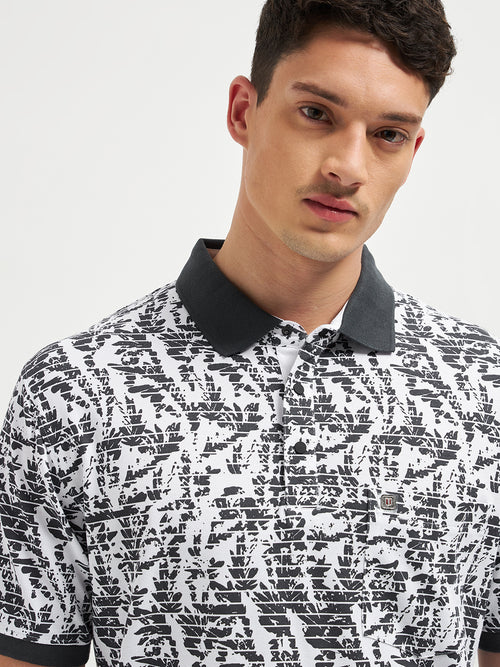 Black Printed Polo T Shirt