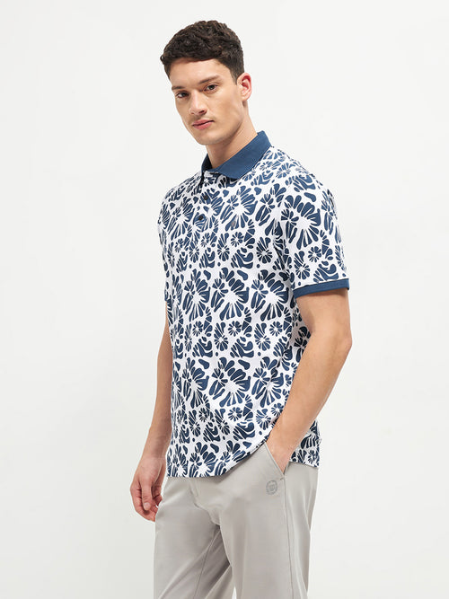 Blue Printed Polo T Shirt