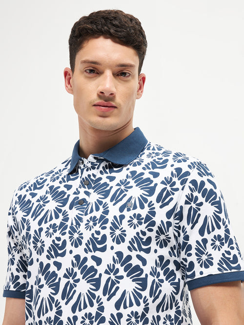 Blue Printed Polo T Shirt