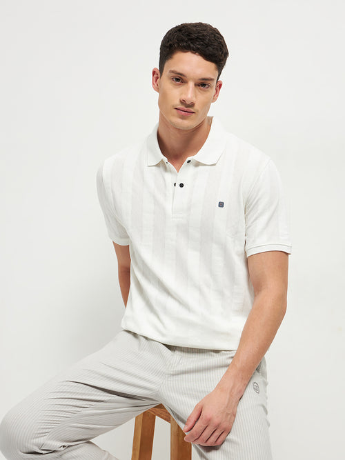 Ivory Stripes Polo T Shirt