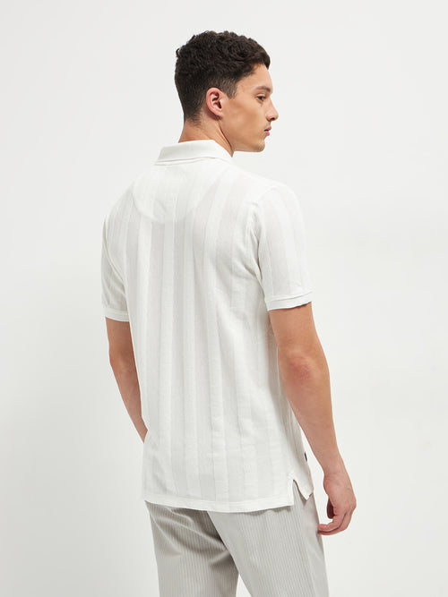 Ivory Stripes Polo T Shirt